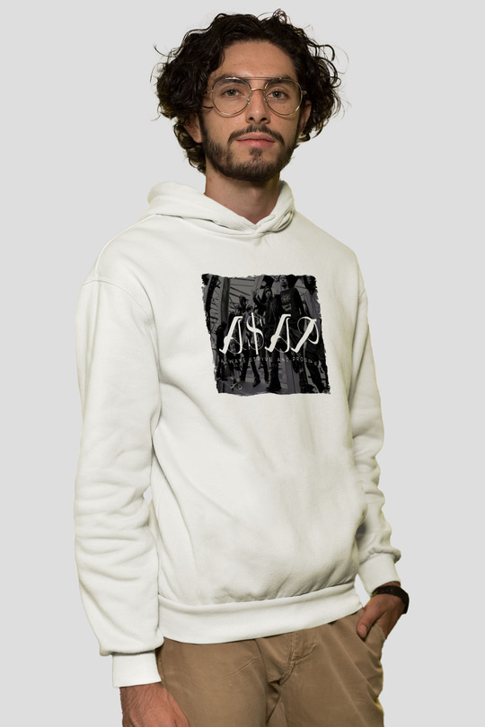ASAP Mob Beyaz Unisex Kapüşonlu Sweatshirt
