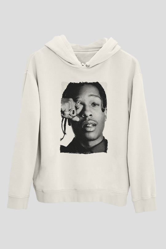 Asap Rocky Baskılı Beyaz Unisex Kapüşonlu Sweatshirt