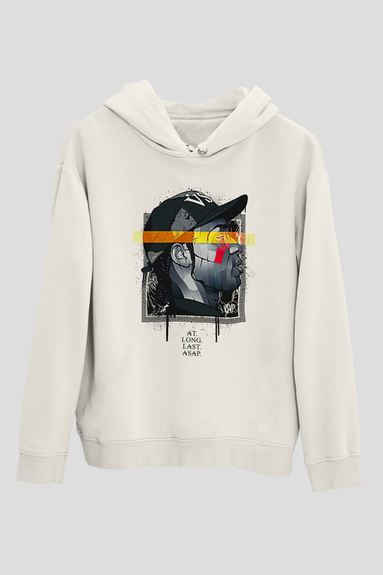 Asap Rocky Baskılı Beyaz Unisex Kapüşonlu Sweatshirt