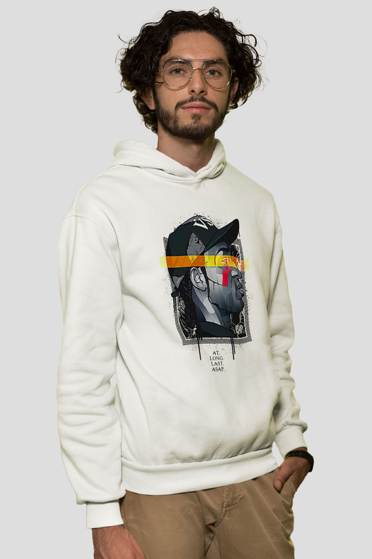 Asap Rocky Baskılı Beyaz Unisex Kapüşonlu Sweatshirt