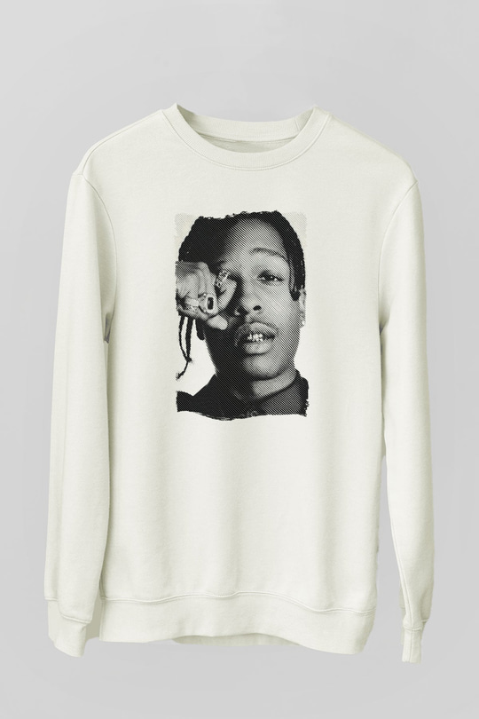 Asap Rocky Baskılı Beyaz Unisex Sweatshirt