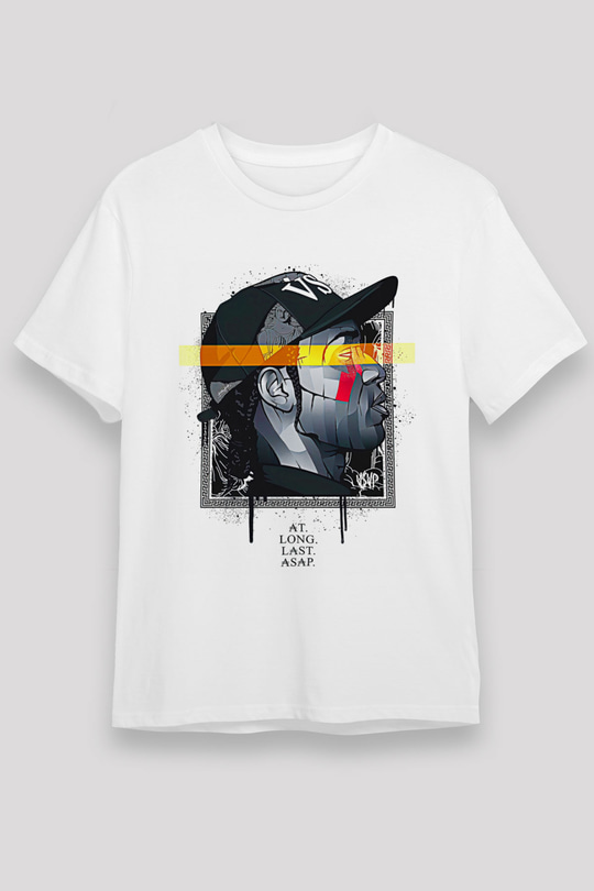 Asap Rocky Baskılı Unisex Beyaz Tişört - Tshirt