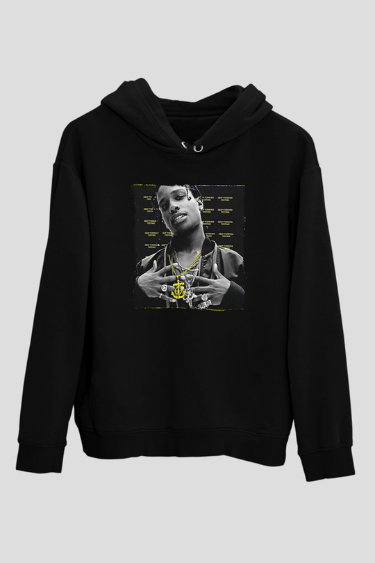 Asap Rocky Baskılı Unisex Siyah Hoodie