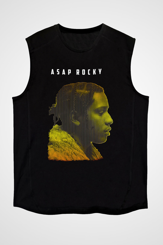 Asap Rocky Baskılı Unisex Siyah Kolsuz Tişört - Tshirt