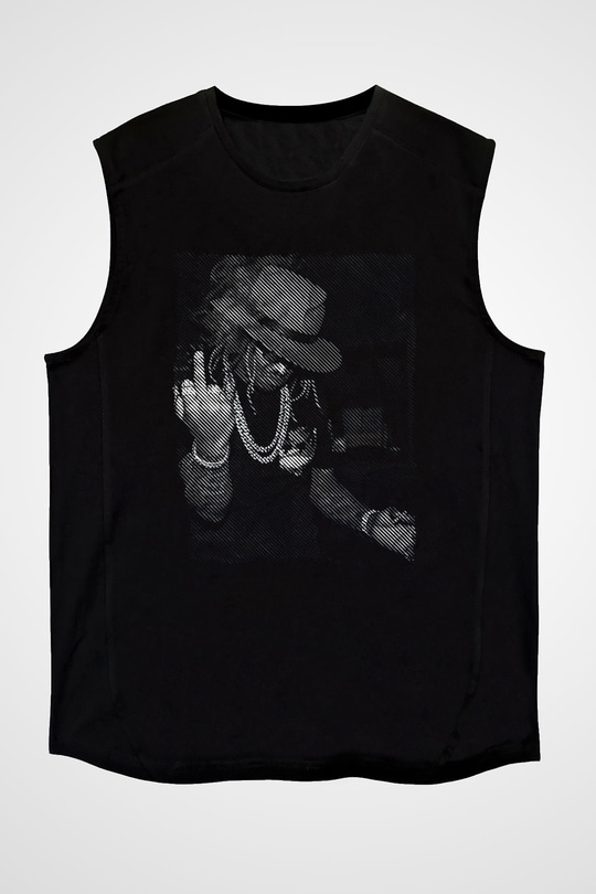 Asap Rocky Baskılı Unisex Siyah Kolsuz Tişört - Tshirt