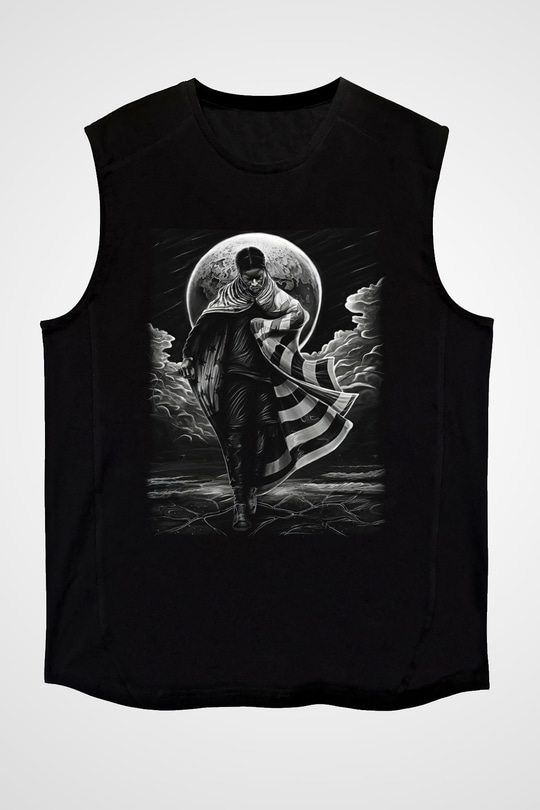 Asap Rocky Baskılı Unisex Siyah Kolsuz Tişört - Tshirt