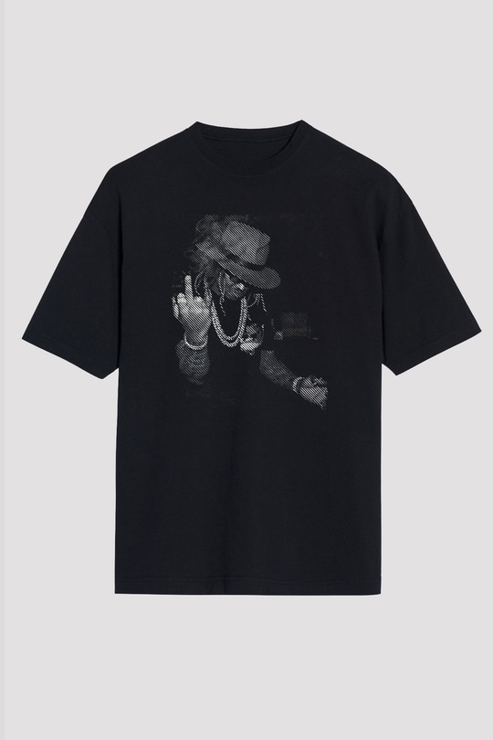 Asap Rocky Baskılı Unisex Siyah Oversize Tişört - Tshirt
