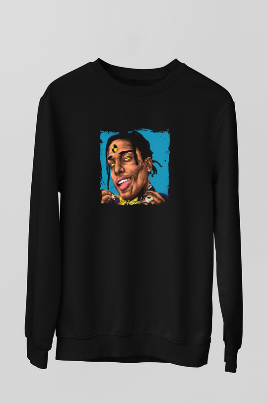 ASAP Rocky Baskılı Unisex Siyah Sweatshirt