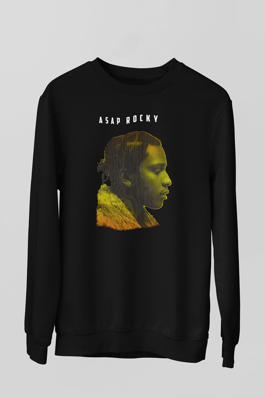 Asap Rocky Baskılı Unisex Siyah Sweatshirt