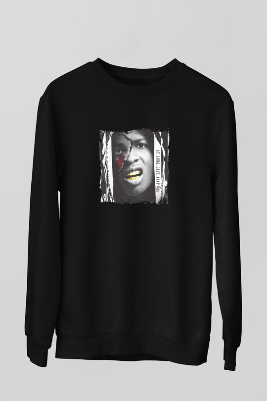 ASAP Rocky Baskılı Unisex Siyah Sweatshirt
