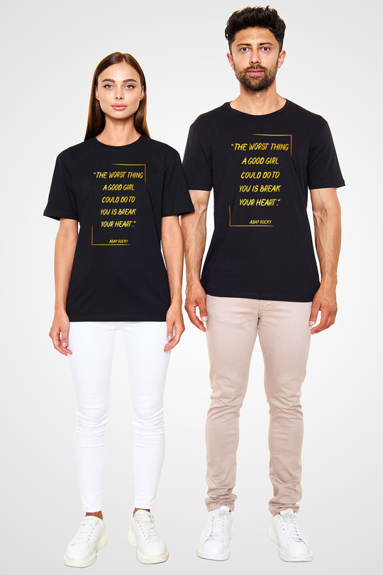 Asap Rocky Baskılı Unisex Siyah Tişört - Tshirt
