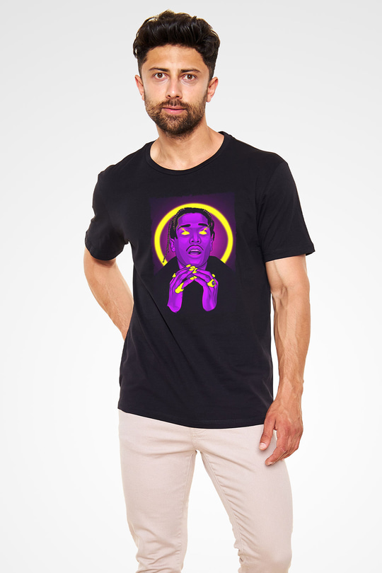 Asap Rocky Baskılı Unisex Siyah Tişört - Tshirt