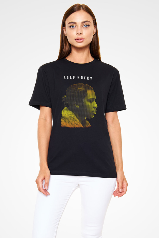Asap Rocky Baskılı Unisex Siyah Tişört - Tshirt