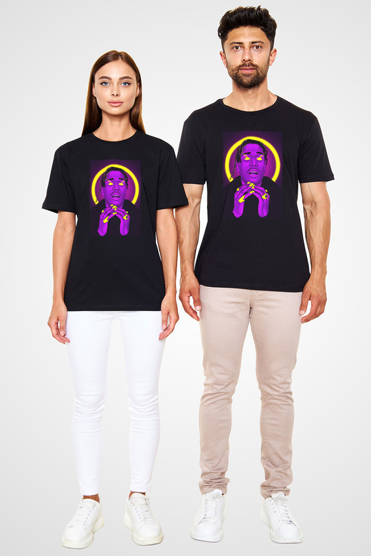 Asap Rocky Baskılı Unisex Siyah Tişört - Tshirt