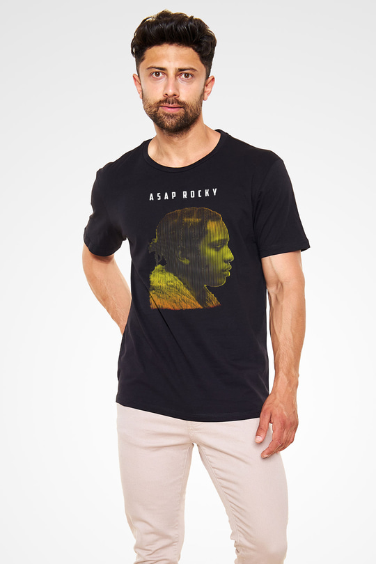 Asap Rocky Baskılı Unisex Siyah Tişört - Tshirt