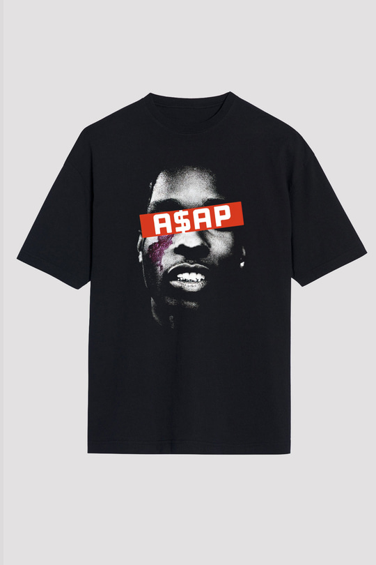 ASAP Rocky Siyah Unisex Oversize Tişört T-Shirt