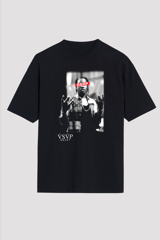 ASAP Rocky Siyah Unisex Oversize Tişört T-Shirt