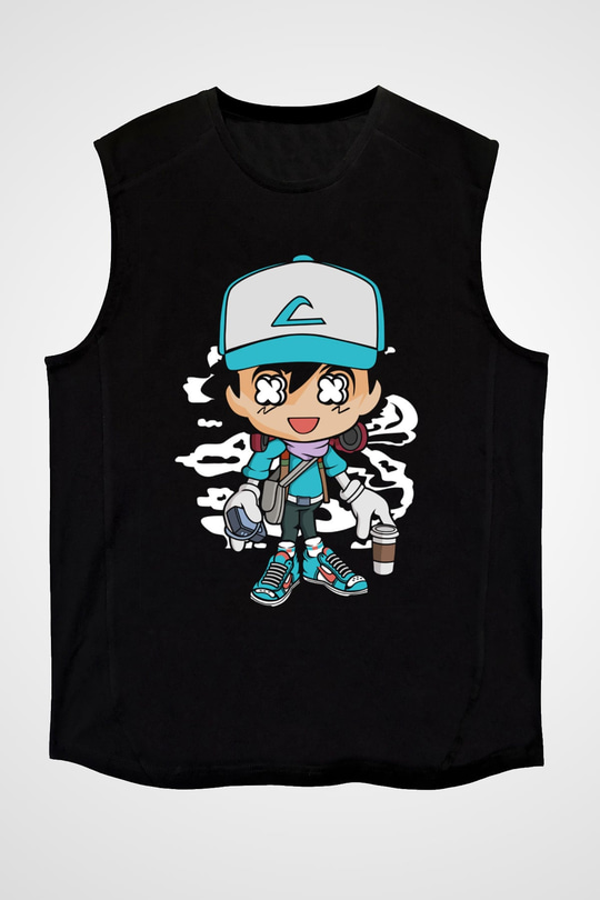Ash Street Style Baskılı Unisex Siyah Kolsuz Tişört