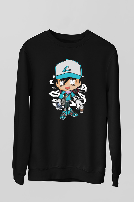 Ash Street Style Baskılı Unisex Siyah Sweatshirt