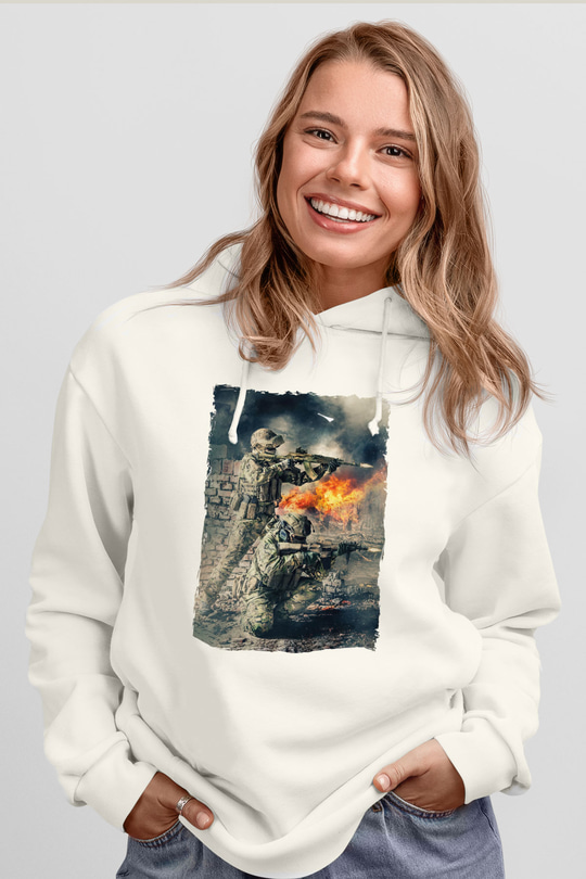 Asker Beyaz Unisex Kapüşonlu Sweatshirt