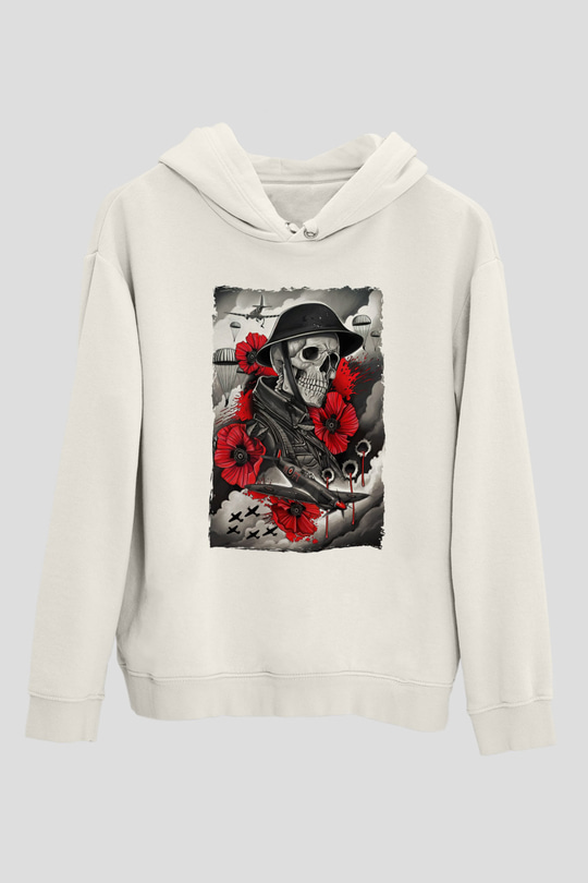 Asker Beyaz Unisex Kapüşonlu Sweatshirt