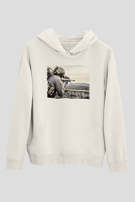 Asker Beyaz Unisex Kapüşonlu Sweatshirt