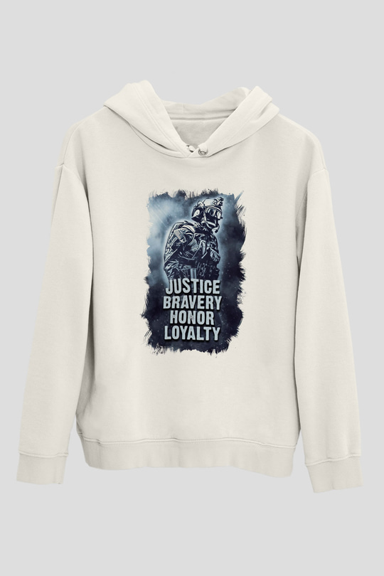 Asker Beyaz Unisex Kapüşonlu Sweatshirt