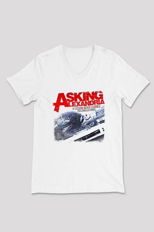 Asking Alexandria Baskılı Unisex Beyaz V Yaka Tişört