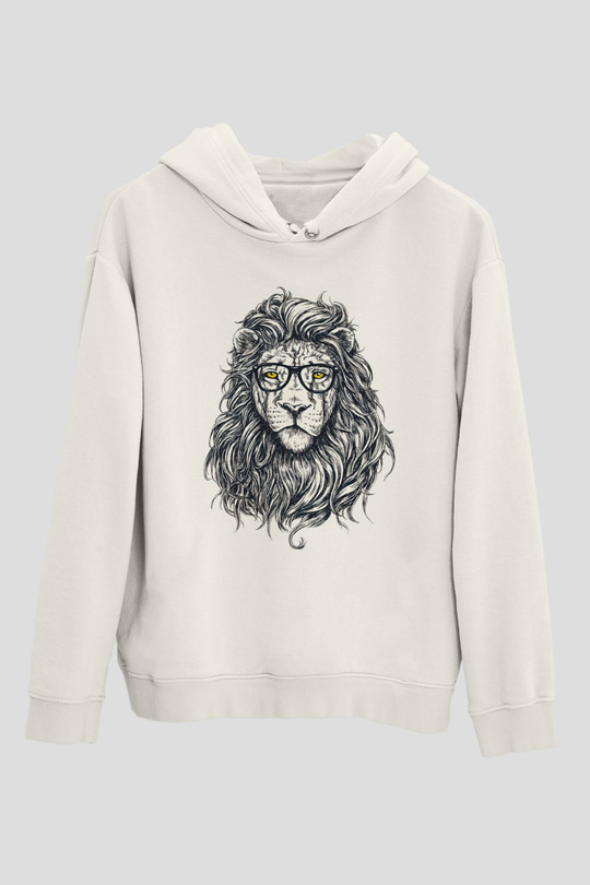 Aslan Beyaz Unisex Kapşonlu Sweatshirt
