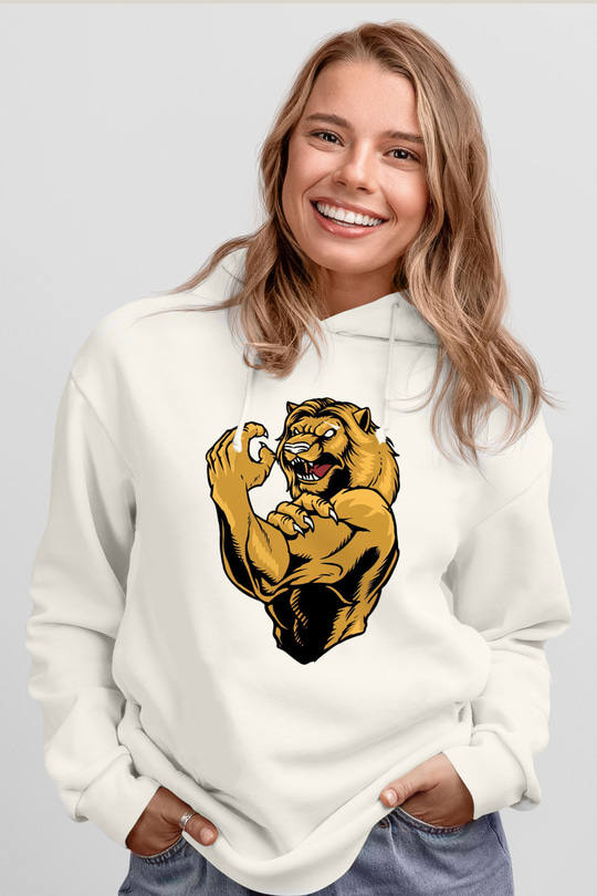 Aslan Beyaz Unisex Kapüşonlu Sweatshirt