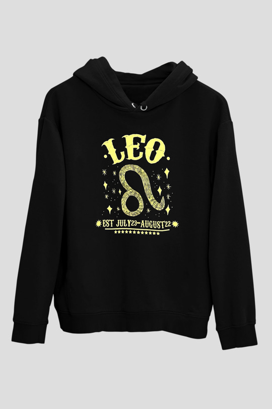Aslan Burcu Baskılı Unisex Siyah Hoodie