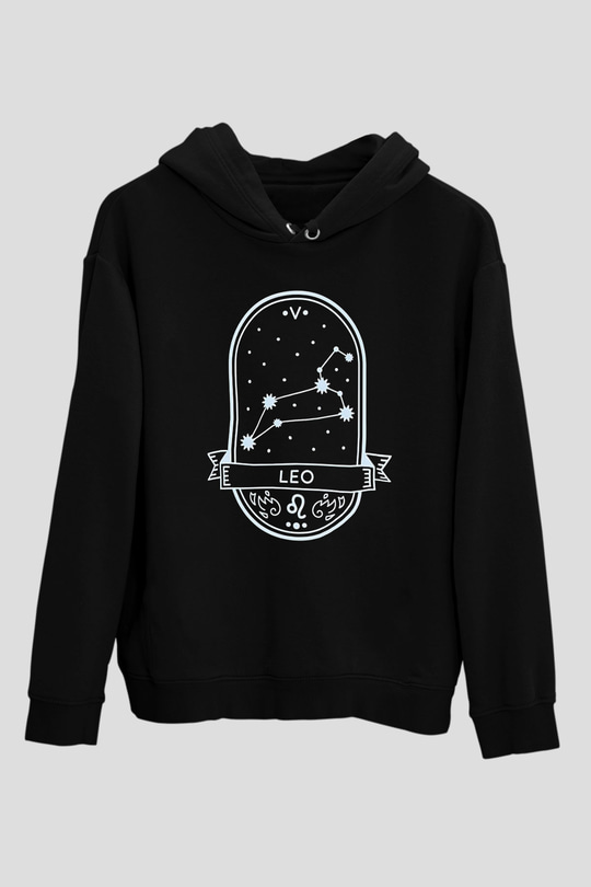 Aslan Burcu Baskılı Unisex Siyah Hoodie