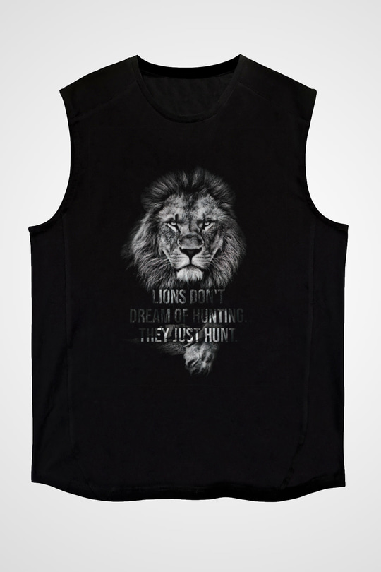 Aslan Siyah Unisex Kolsuz Tişört