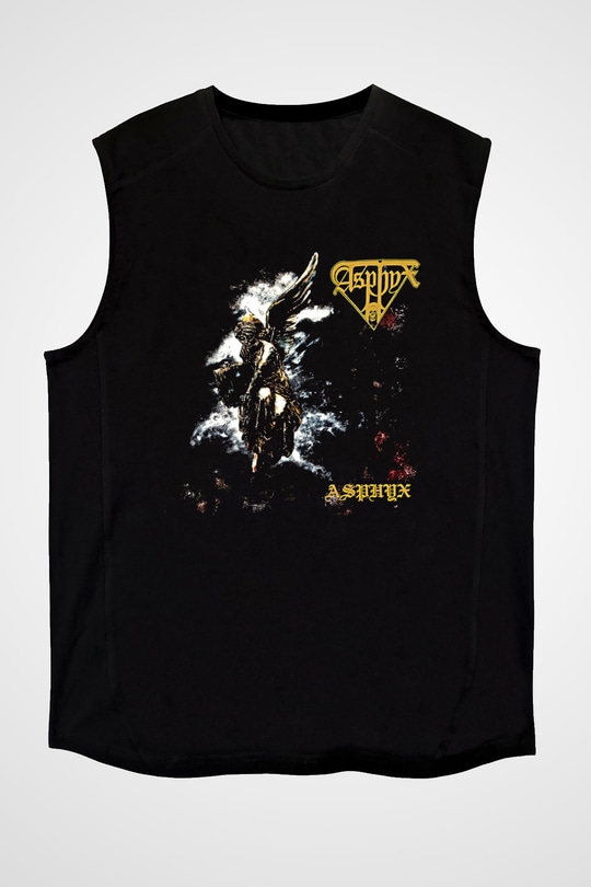Asphyx Baskılı Unisex Siyah Kolsuz Tişört - Tshirt