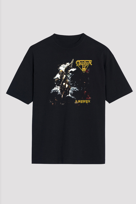 Asphyx Baskılı Unisex Siyah Oversize Tişört - Tshirt