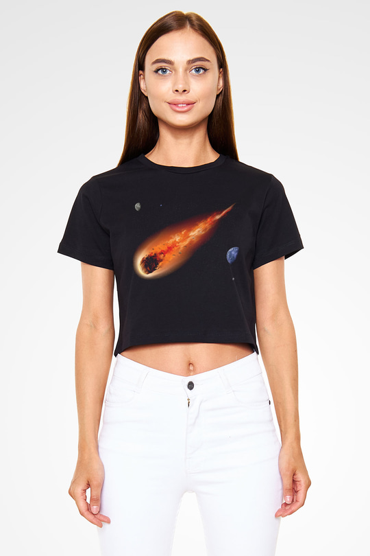 Asteroit Siyah Crop Top Tişört