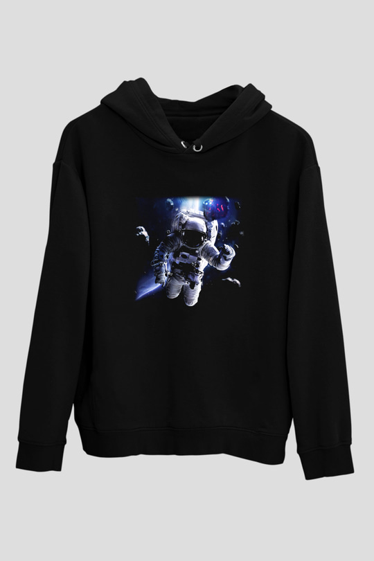 Asteroit Siyah Unisex Kapüşonlu Sweatshirt
