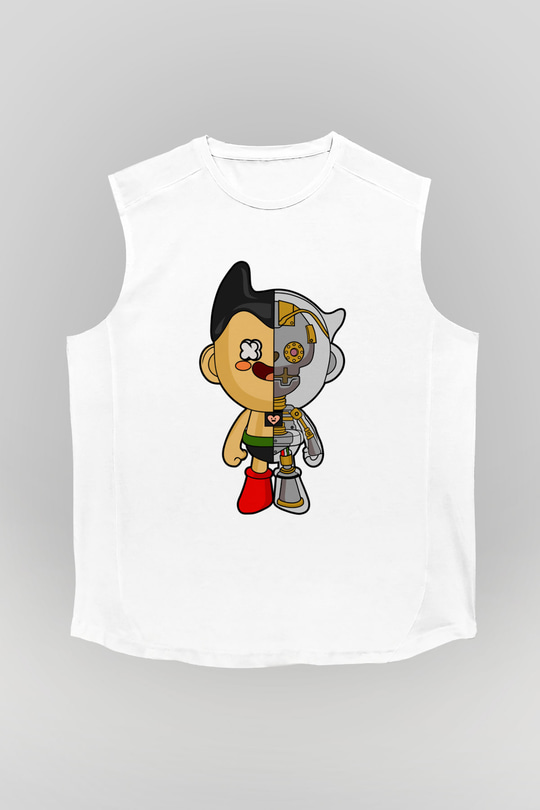 Astroboy Baskılı Unisex Beyaz Kolsuz Tişört