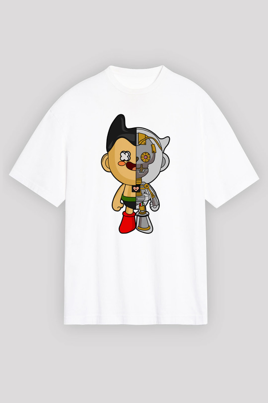 Astroboy Baskılı Unisex Beyaz Oversize Tişört