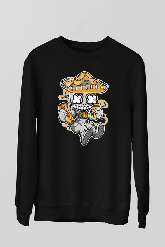 Astronaut Skull Of The Dead Baskılı Unisex Siyah Sweatshirt
