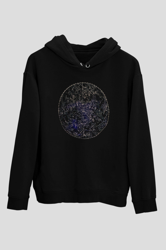 Astronom Siyah Unisex Kapüşonlu Sweatshirt