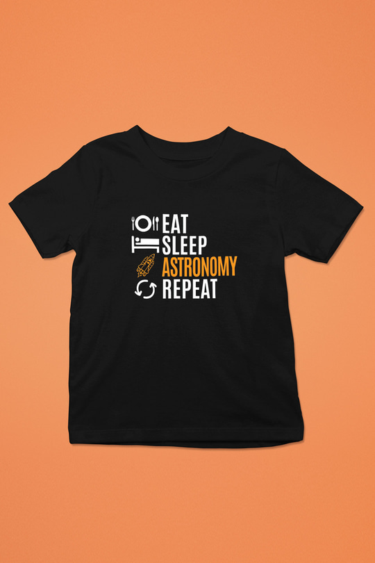 Astronomi Baskılı Unisex Siyah Çocuk Tişörtü - Tshirt