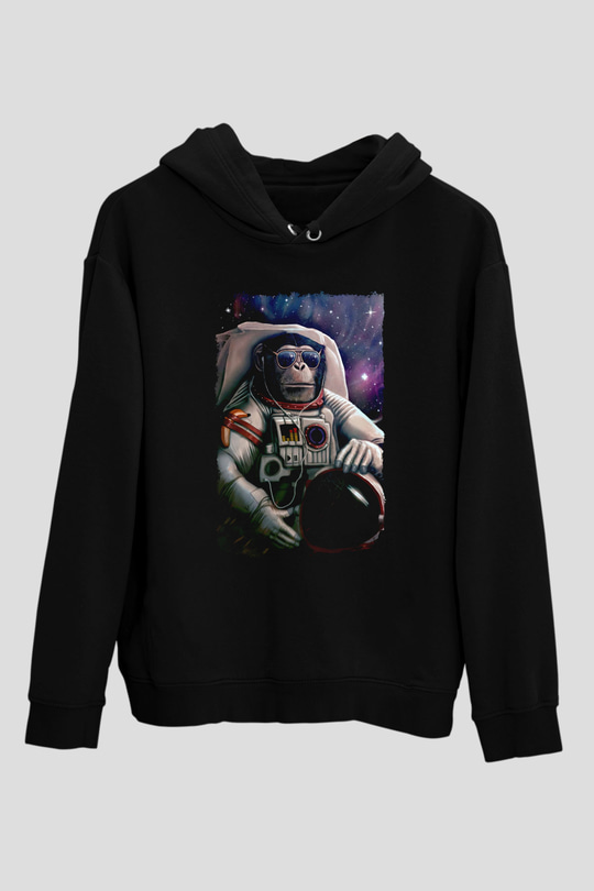 Astronot MaymunSiyah  Unisex Hoodie