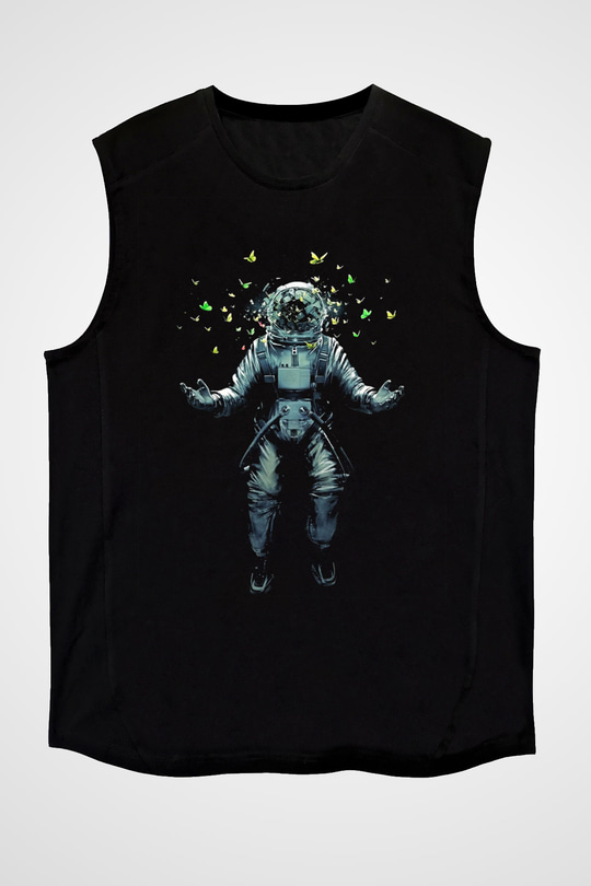 Astronot Siyah Unisex Kolsuz Tişört