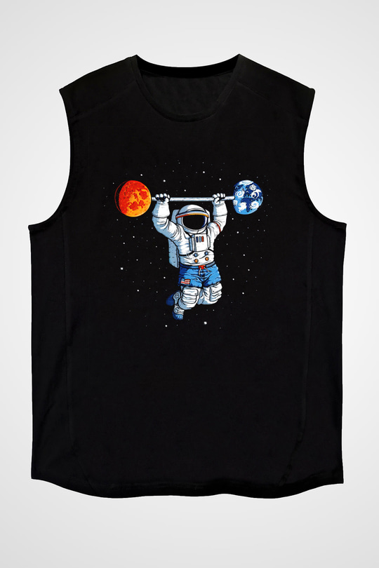 Astronot Siyah Unisex Kolsuz Tişört