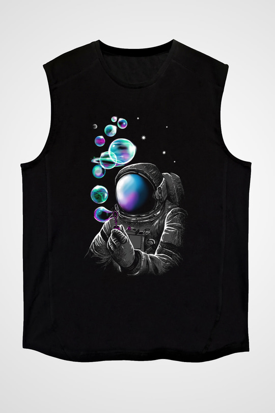 Astronot Siyah Unisex Kolsuz Tişört