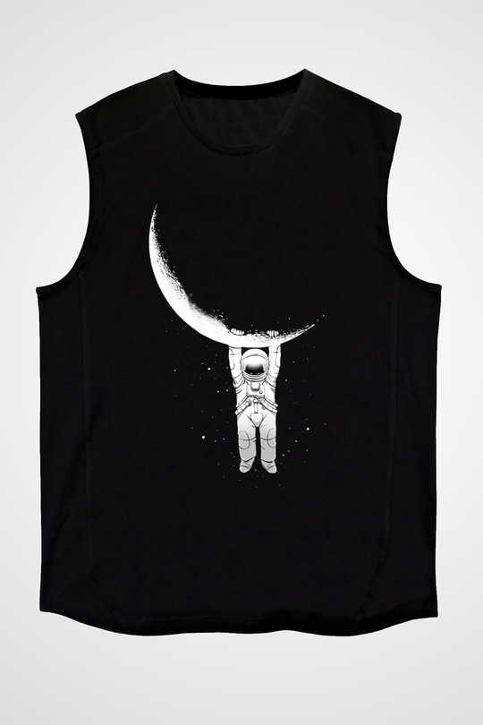 Astronot Siyah Unisex Kolsuz Tişört