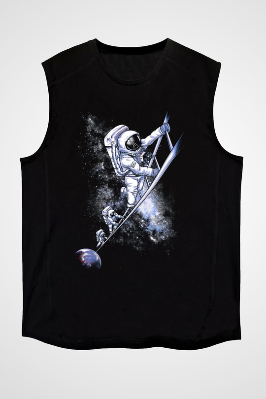 Astronot Siyah Unisex Kolsuz Tişört