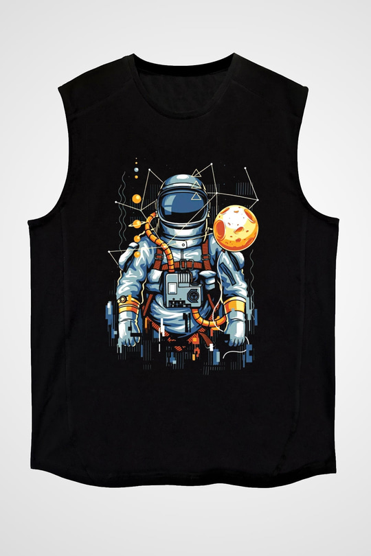 Astronot Siyah Unisex Kolsuz Tişört