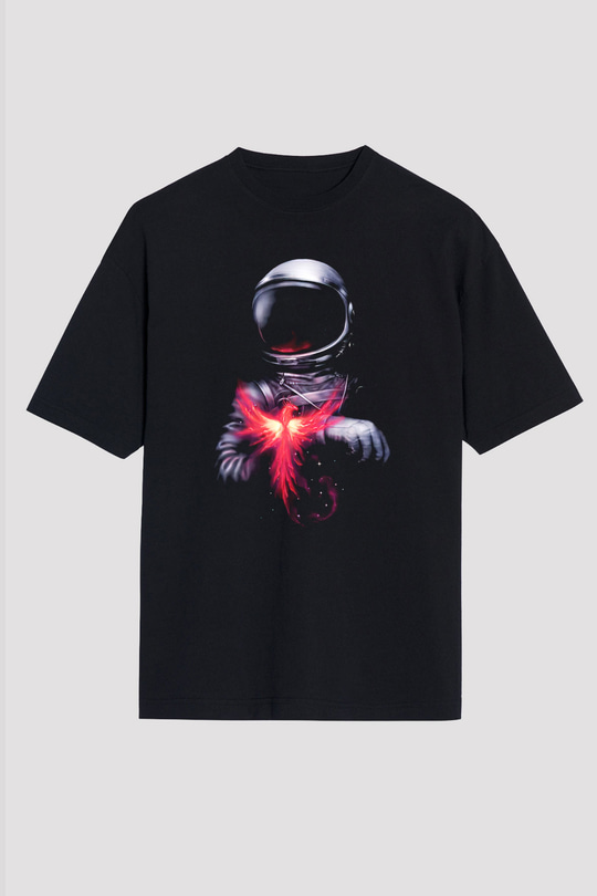 Astronot Siyah Unisex Oversize Tişört T-Shirt